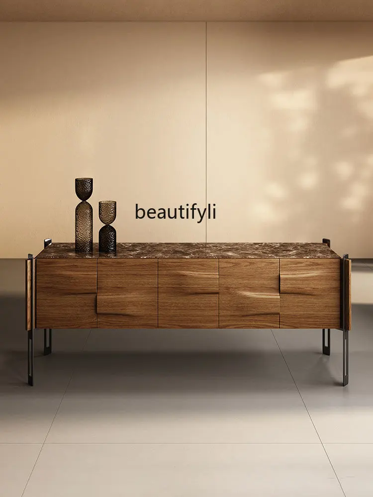 

Italian Minimalist Solid Wood Entryway Cabinet Modern Simple Marble Sideboard Light Luxury Villa Living Room Storage Cabinet