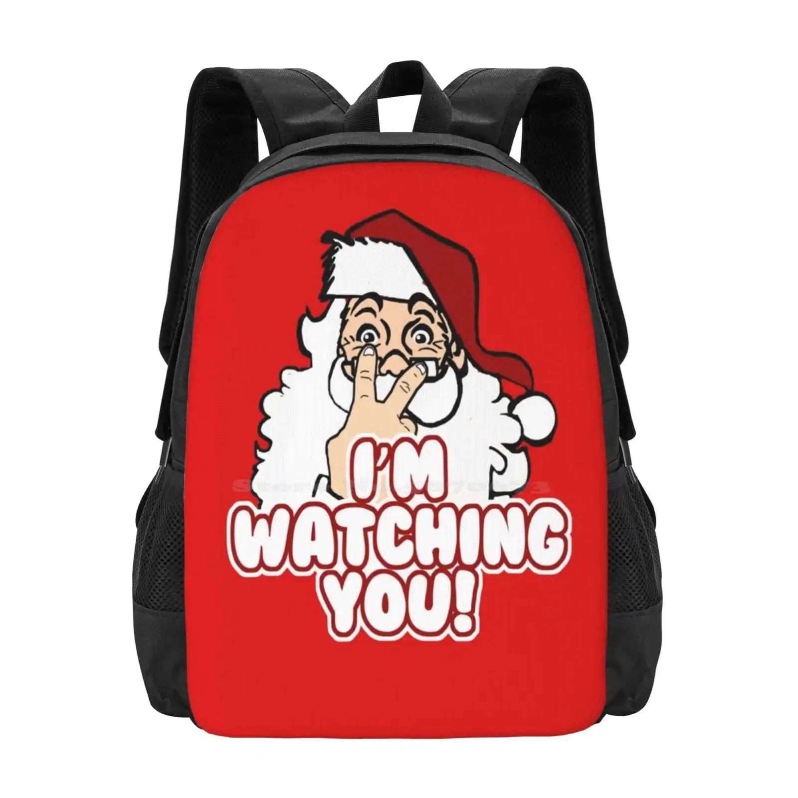 Christmas - Santa Claus Is Watching Pattern Design Laptop Travel School Bags Xmas Funny Santa Claus Cute Humorous Comical