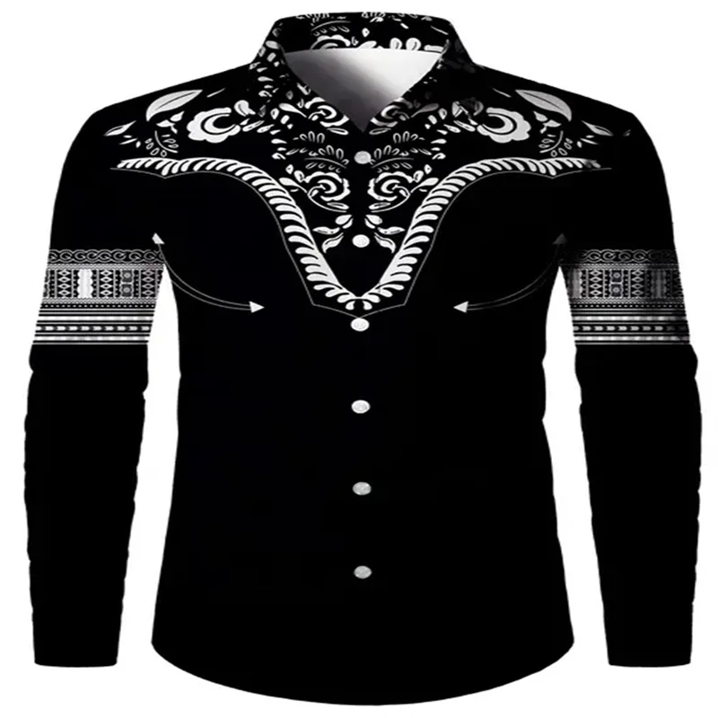 New autumn men's casual versatile fashion street men's shirt lapel single-breasted shirt men's retro chain long-sleeved shirt