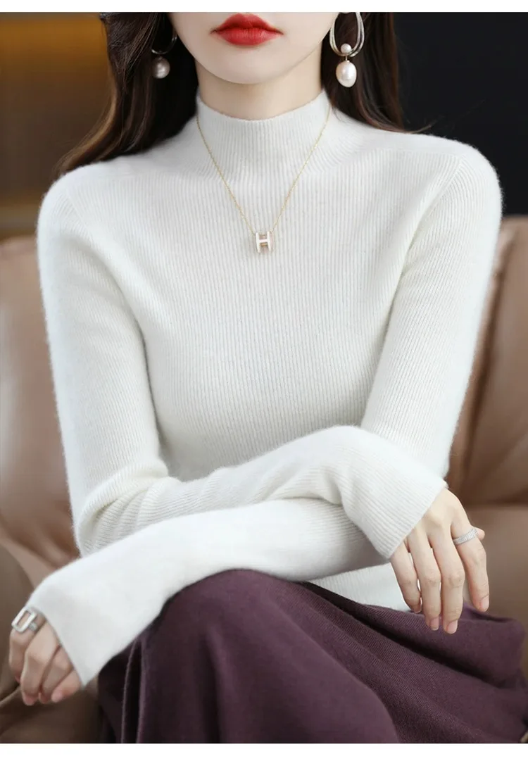 

Solid Color Knitted Sweater Women Clothing Autumn and Winter New Mock Neck Sim Fit Thickened Warm Base Shirt Pullover Women Tops
