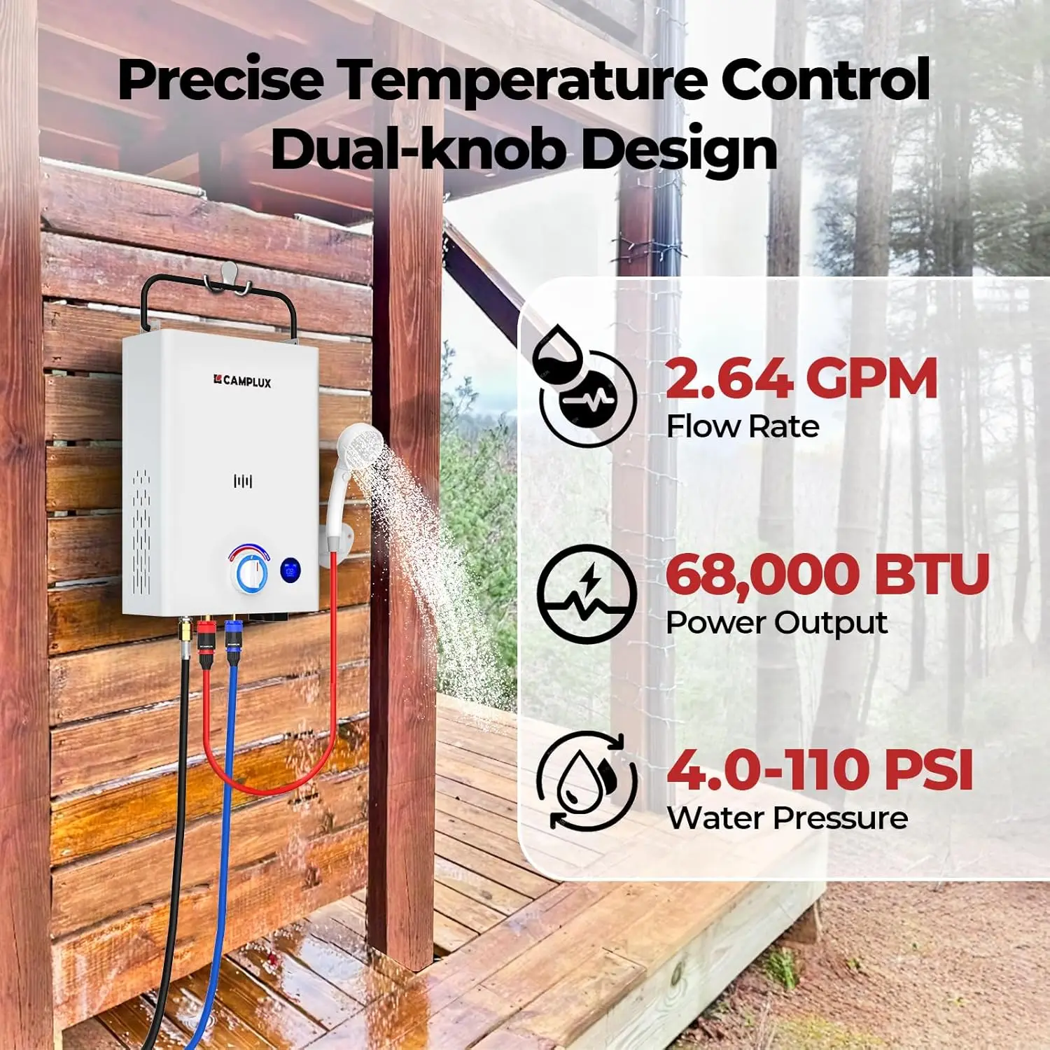 Portable Tankless Water Heater with Pump F10 Pro, 2.64 GPM Propane Gas Water Heater with Pump Tank Pack Kits, Outdoor, Camping,