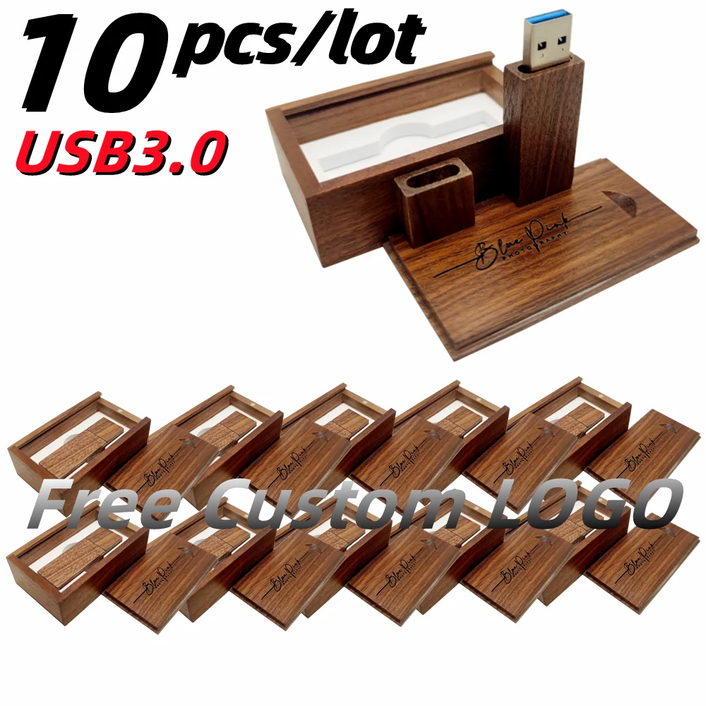 

10Pcs/Lot Free Custom Laser Engraving LOGO Walnut Strip USB3.0 High-speed Flash Drive 4GB 16GB 32GB 64GB 128GB and Walnut Box