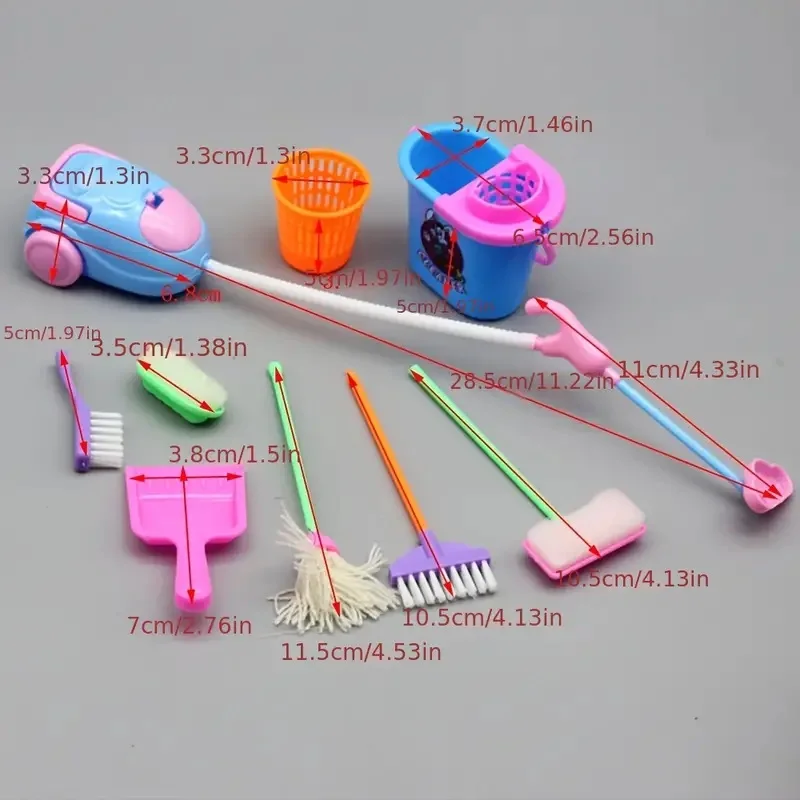 1/12Mini Plastic Cleaning Tools Doll House Furniture For Barbis Accessories,Miniature Items Vacuum Cleaner Mop Broom Scrub Toys