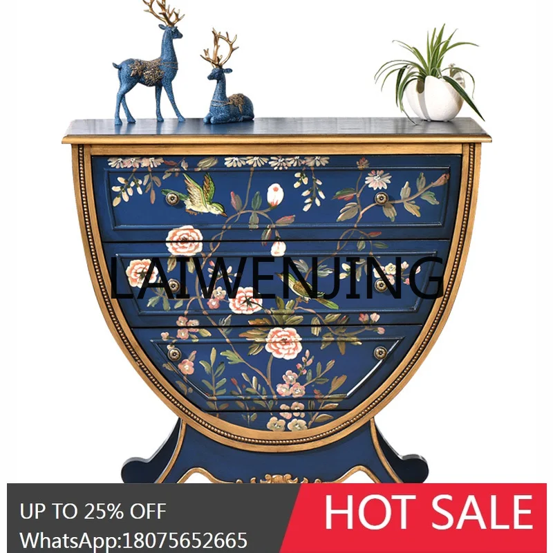 American Idyllic Side View Three-Drawer Chest of Drawers Cup-Shaped Storage Mediterranean Storage Cabinet