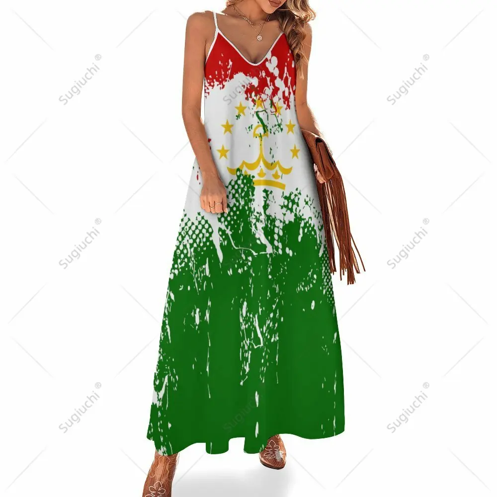 

Long Dresses Dress Tajikistan Flag Flag Print New Casual Sleeveless Women's V-Neck Printed Dress Swing Retro Dresses