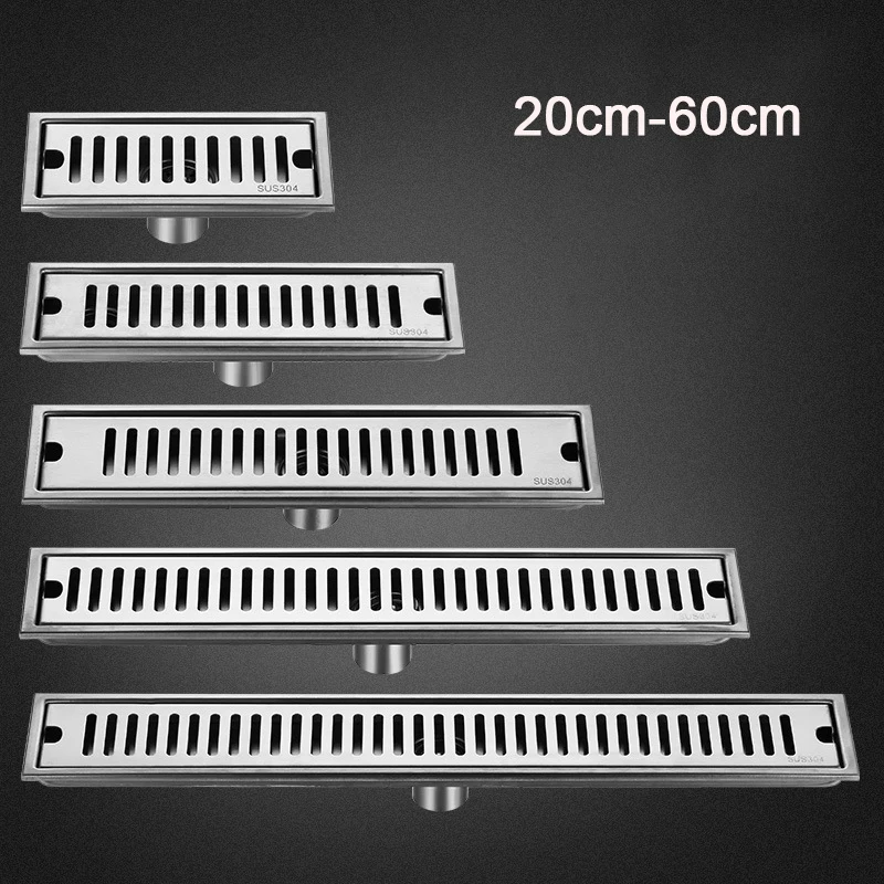 20-100cm Stainless Steel Linear Waste Drain for Kitchen and Bathroom, Shower Drain Side Outlet