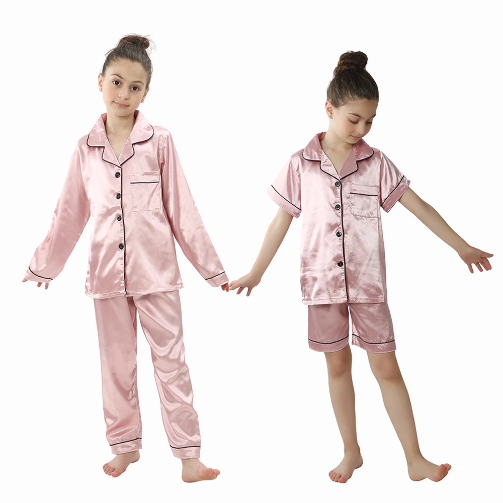 2 4 6 8 10 12 14 Years Children Pajamas Satin Silk Summer Toddler Boys Girls for Teens Pink Kids Pijamas Short Sleeve Pyjama Set