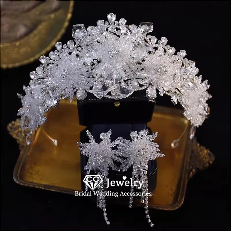 

CC Wedding Crown Women Accessories Bridal Headbands Engagement Hairwear Crystal Beads Shining Crowns With Earrings Party AN450