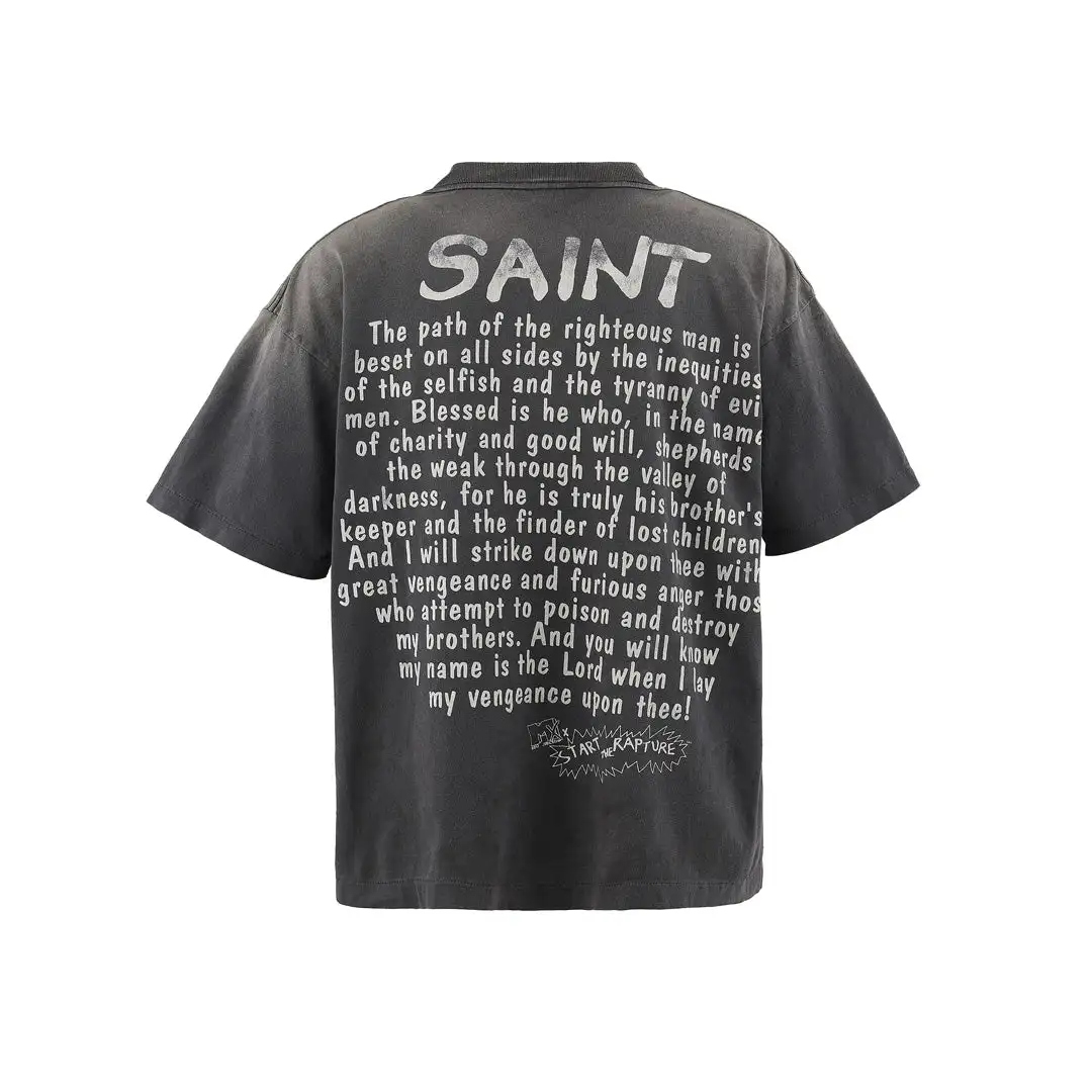 Saint Michael 25SS Men's Clothing Washed cartoon Character Prints Casual Men's and Women's Loose Short Sleeve T-Shirt