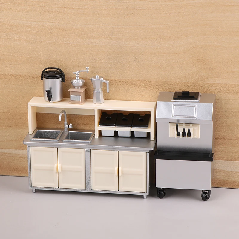 1/12 Dollhouse Ice Cream Machine Milk Tea Workbench Model Dollhouse Drink Shop Furniture Accessories Dolls House Decoration