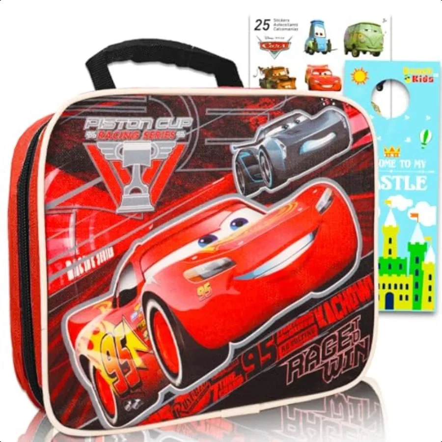 

Cars Lunch Box for Boys Bundle Premium 2Sided Insulated Lightning McQueen Lunch Bag and More Cars School plies