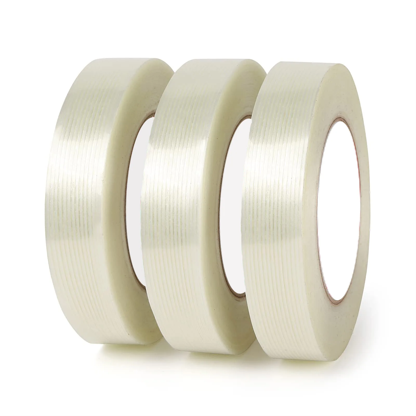 Fiberglass Reinforced Filament Tape, Clear Crossweave Fiber Tape, Heavy‑Duty High Tensile Strength Packing Tape for Strapping