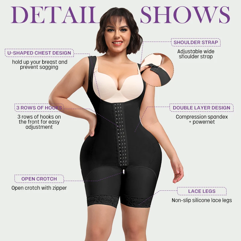 Women Shapewear Bodysuit Slimming Waist Body Shaper Post Op Surgery Liposuction Lipo Firm Tummy Control Zipper Crotch Fajas