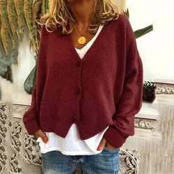 2024 New Autumn Winter Knitted Cardigan Women'S Casual Fashion Solid Color Short Sweater Loose Long Sleeve Jacket Top Plus Size