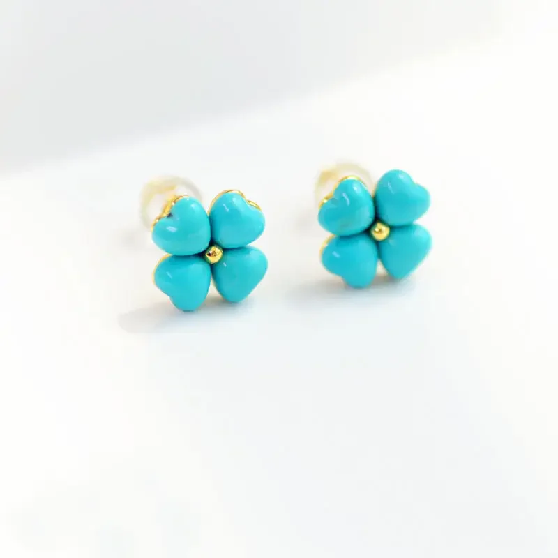 Original design lucky grass love enamel porcelain Earrings Chinese style retro small exquisite charm silver jewelry