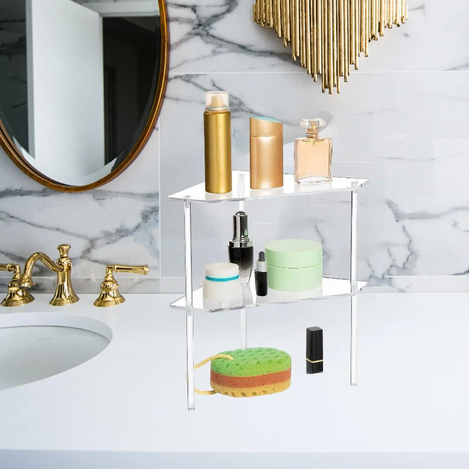 

2 Pieces Acrylic Bathroom Corner Shelf Floating Bath Shower Rack for Kitchen