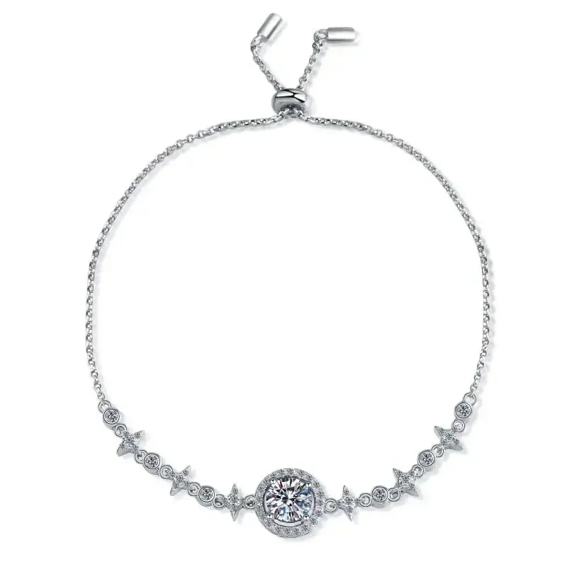 Exquisite Store 1CT round Moissanite Diamond Bracelet for Women, Platinum PT950 Fine Jewelry Birthday Gift for Girlfriend