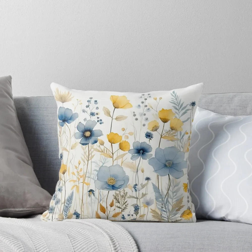 

Blue and yellow wildflowers, watercolour boho flowers Throw Pillow christmas pillow case Pillow Case Christmas