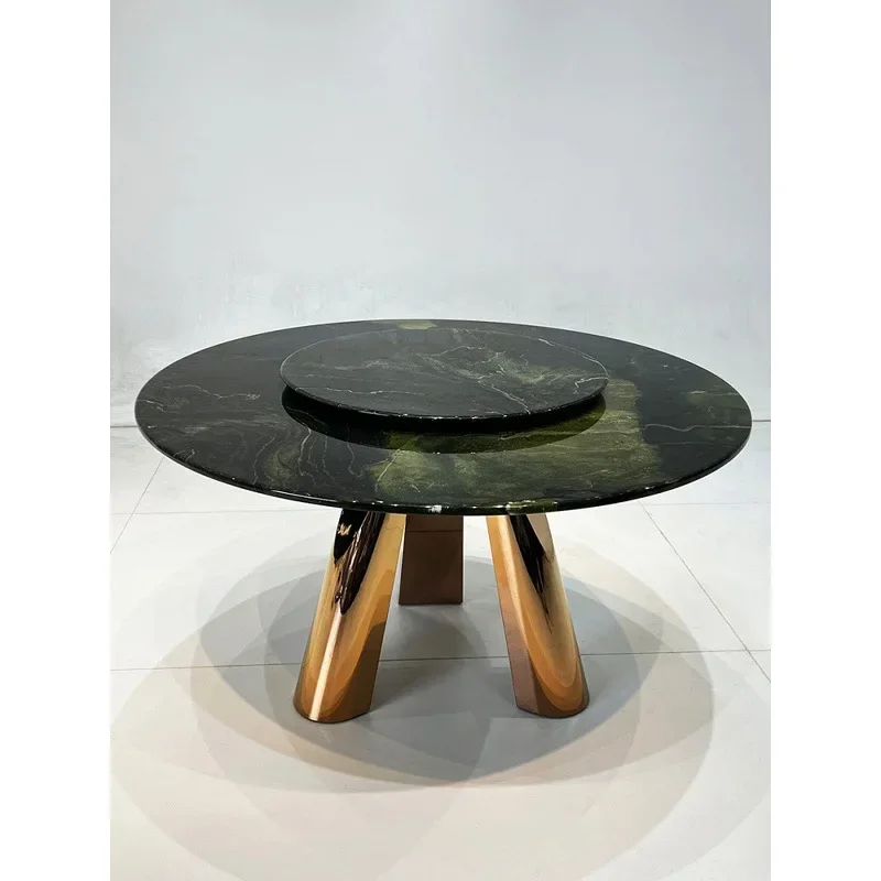 xx avocado green luxury stone dining table Italian round table turntable dining table