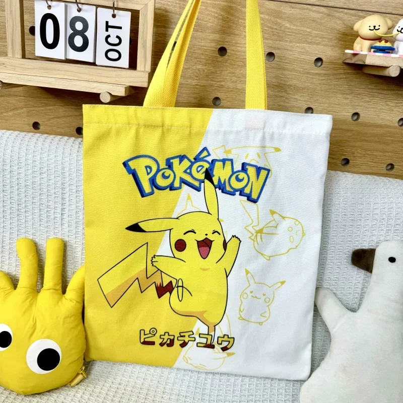 Tas Bahu Kanvas Anime Pokemon Pikachu Tas Tangan Kasual Wanita Psyduck Squirtle Tas Belanja Wanita Kapasitas Besar Dapat Digunakan Kembali