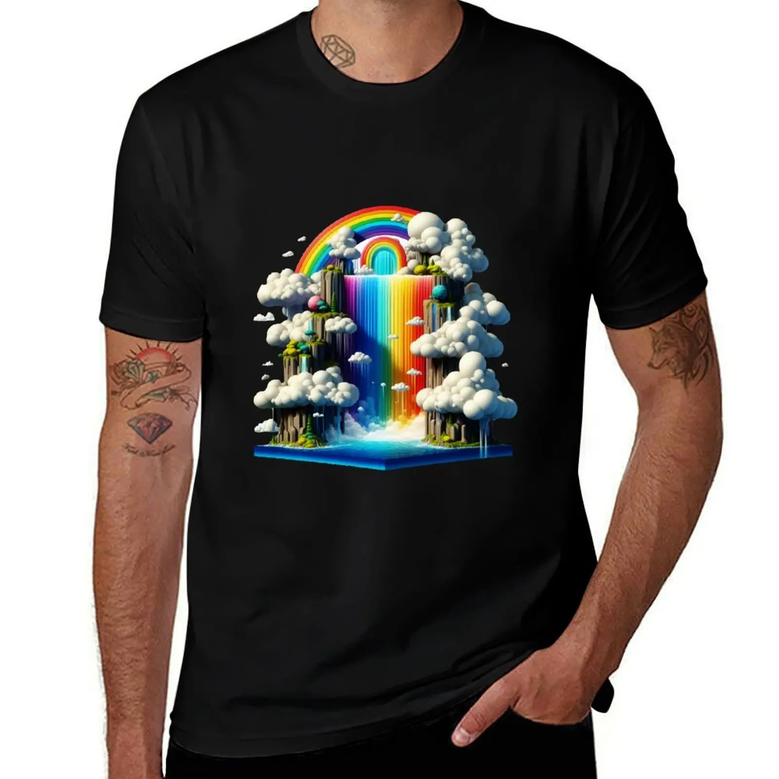 Cascading Waterfall T-Shirt Casual Loose Fit Short Sleeve T-Shirt