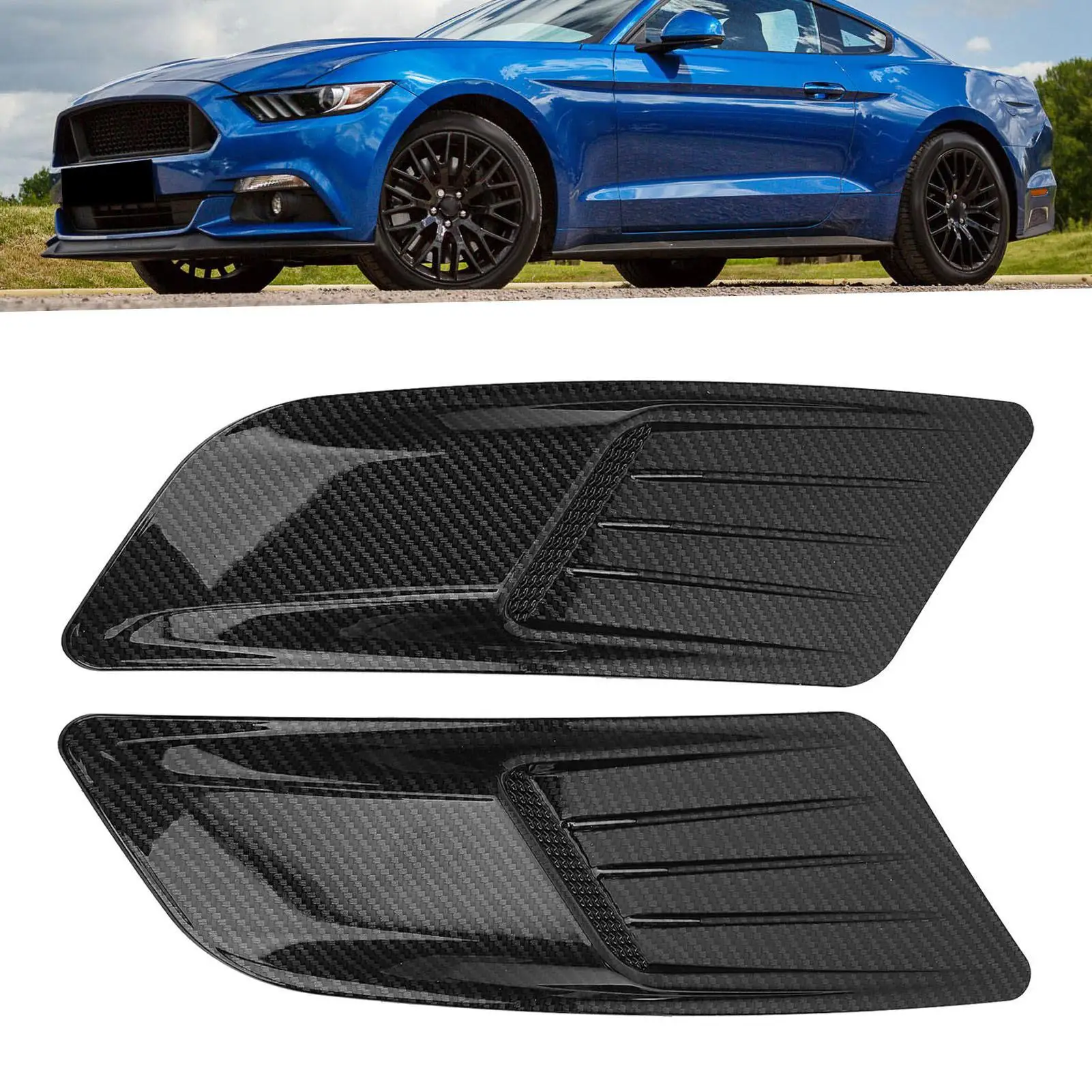 زوج غطاء محرك السيارة الأمامي تنفيس الهواء صب غطاء محرك السيارة ألياف الكربون نمط صالح لفورد موستانج 2015 2016 2017 #5