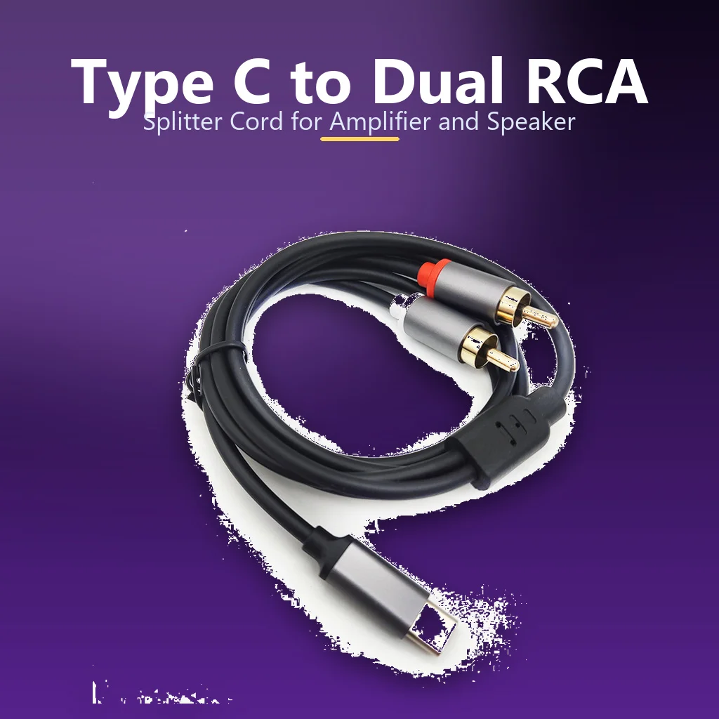 USB C to Dual RCA Audio Cable, Type C to 2 RCA Male Splitter Cord for Phone, Laptop, Amplifier and Speaker, 1m 2m 3m
