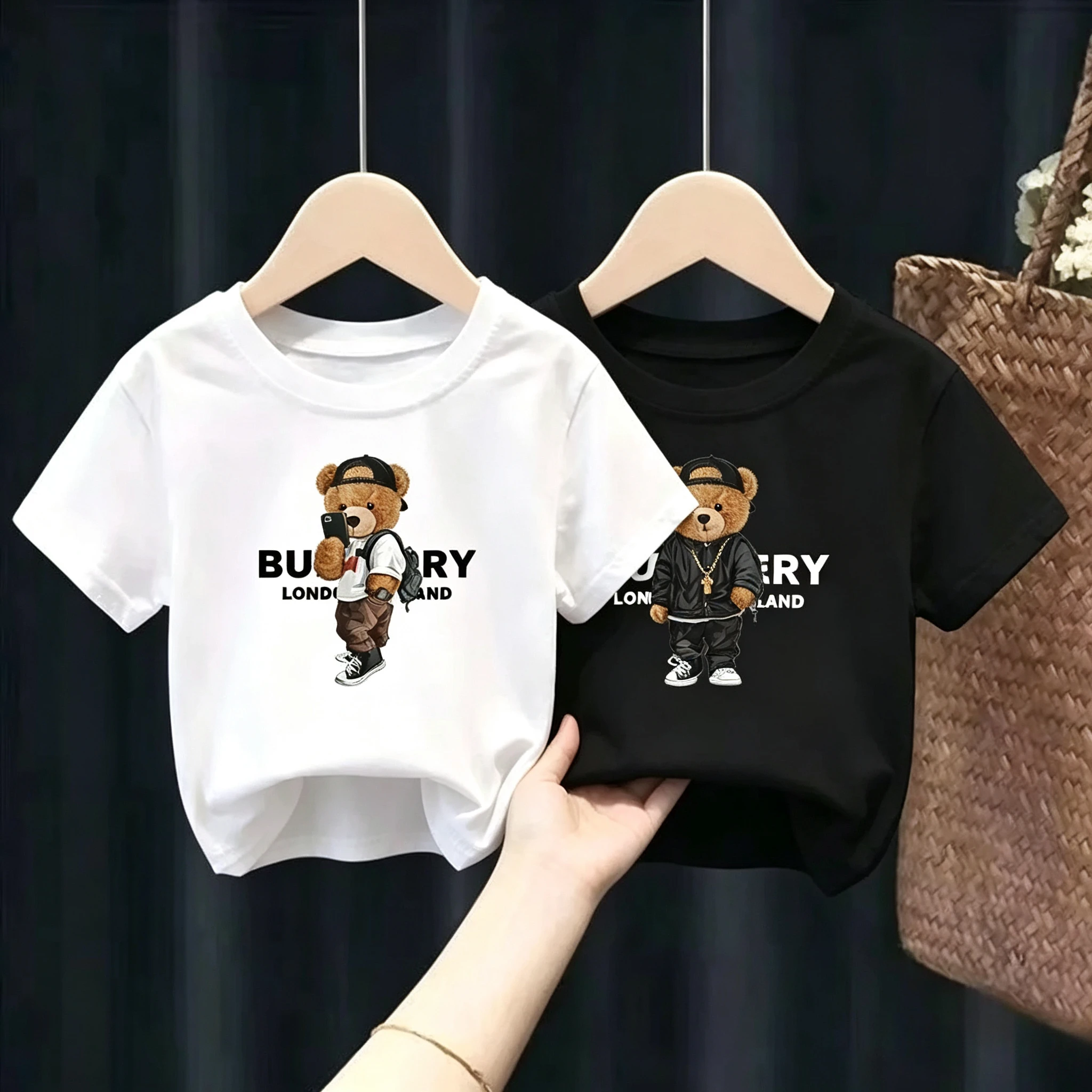 Streetwear Girl Brand - Zabawne Koszulki Dziecięce z Nadrukiem Niedźwiedzia,
