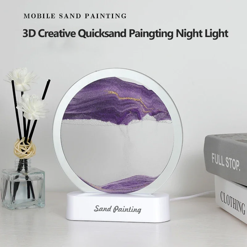 New Xiaomi Quicksand Table Lamp USB Moving Sand Painting Night Light 3D Landscape Bedside Lamps Sand Art Office Home Decor Gifts