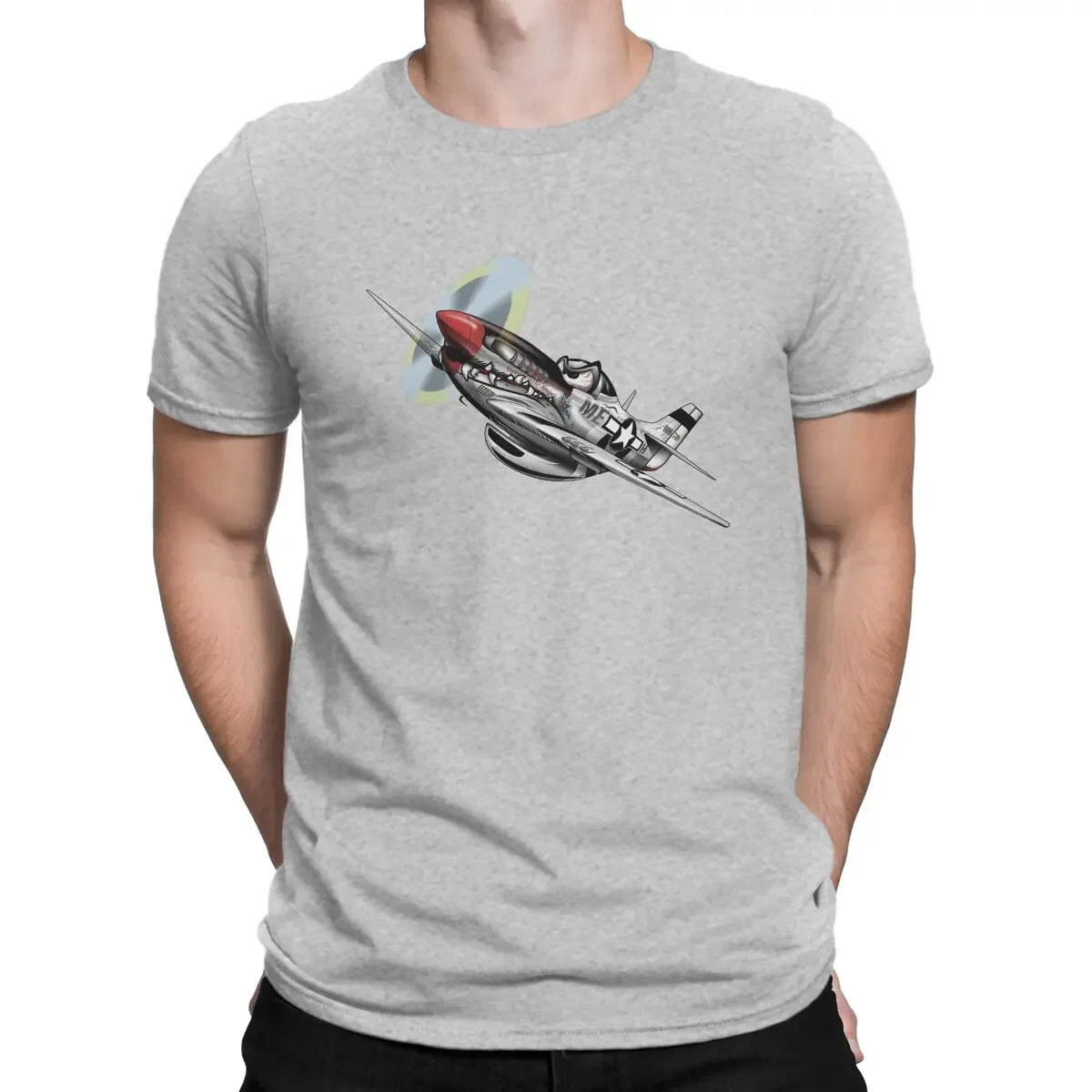 Summer harajuku custom heavyweight WW-II Warbird P-51 Mustang Airplane Cartoon Men Airplane Lover Neck Short Sleeve 100% Cotton