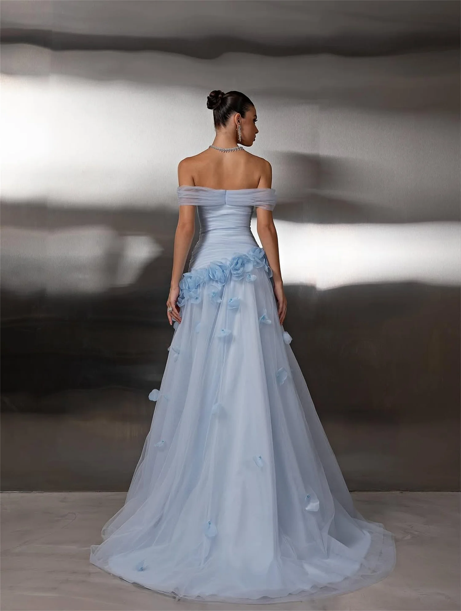 EDECPBM فساتين نسائية زرقاء للمناسبات الخاصة فستان سهرة نسائي مخصص Plajaaееееее Fساتين سهرة مكشوفة الكتف للحفلات الراقصة #4