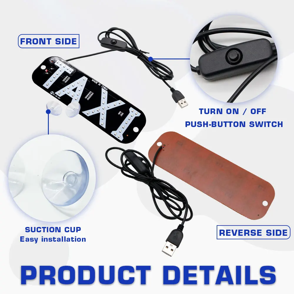 1 قطعة سيارة أجرة Led حاجب زجاجي للسيارة الكابينة مؤشر مصباح 5 فولت الزجاج الأمامي سيارة أجرة توجيه أضواء لوحة الملحقات مع USB للسائق #6