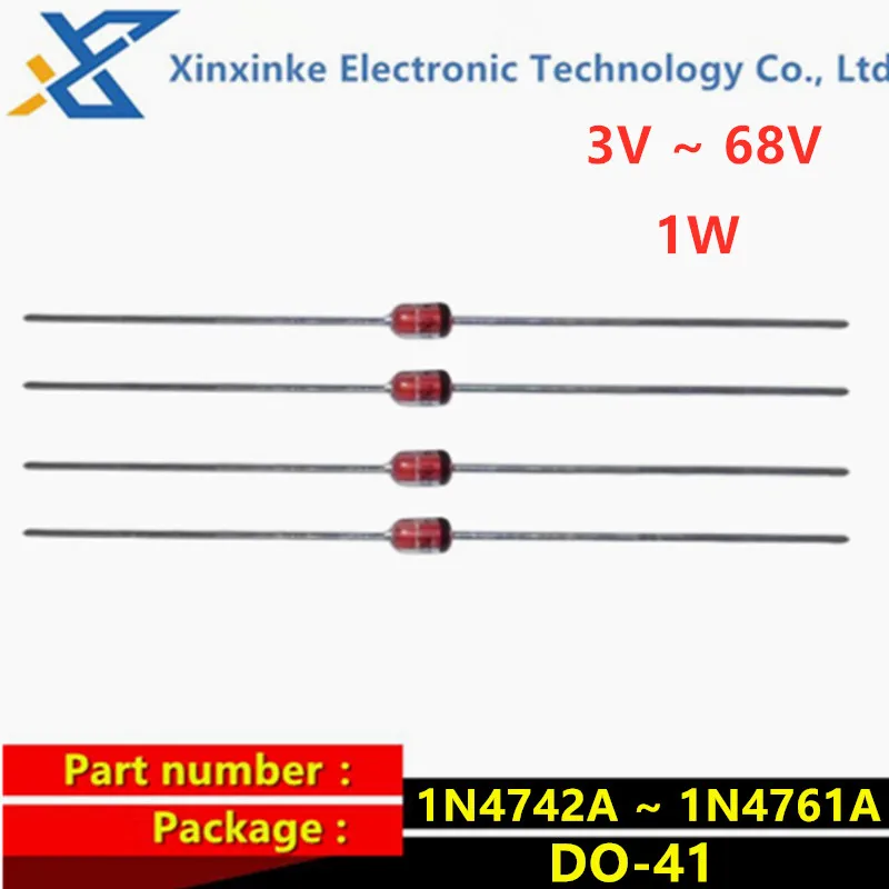 100PCS 1W Zener Diode 3V~68V DO-41 1N4727A 4732 4733 4740 4744 4748 4749 3.3V 5.1V 9.1V 10V 12V 15V 18V 20V 24V 33V 36V 39V 43V