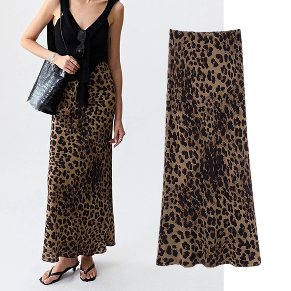 

Юбки макси Maxdutti Minimally Lazy в стиле ретро с леопардовым принтом и высокой талией, женская одежда, юбки Faldas, женская одежда