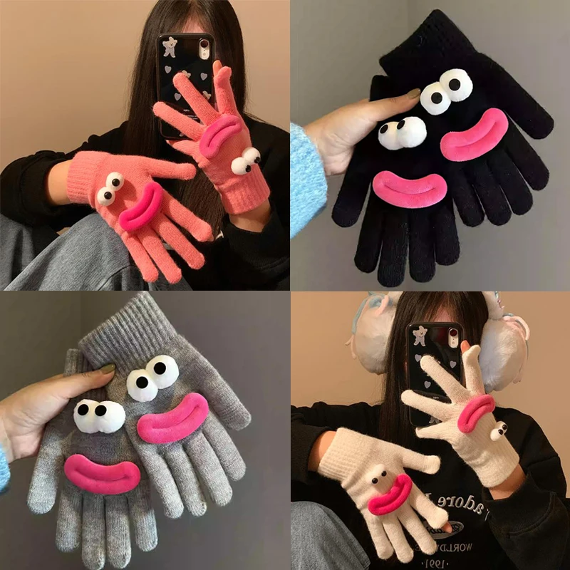 

Naughty Knitted Gloves For Girls Women Smile Face Winter Warm Glove Big Mouse Mittens Touch Screen Warmer Couple Friendship Gift