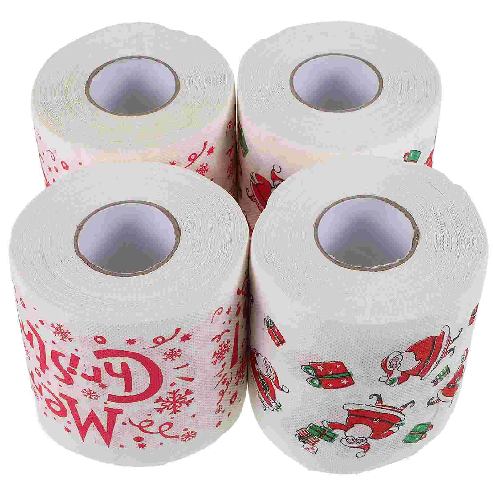 4 Rolls Christmas Toilet Paper Xmas Bath Novelty Pattern Dinner Napkin Santa Claus Decor