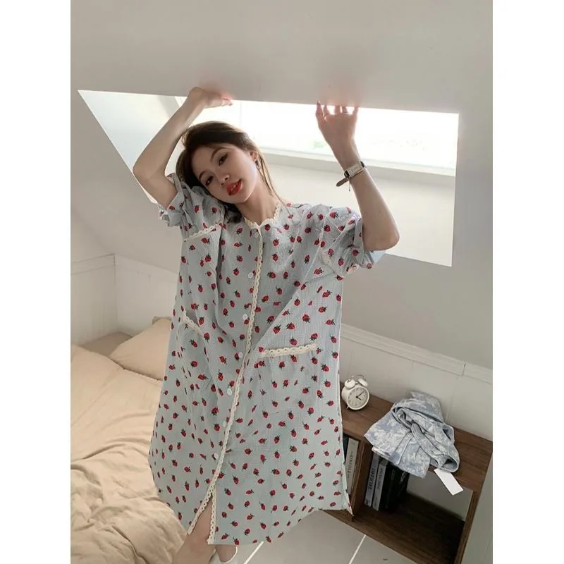 Nightgowns Women's Clothing Homewear Summer Thin New Cardigan Sweet Comfortable Casual Wearable Fashion Loose Fit Large Size
