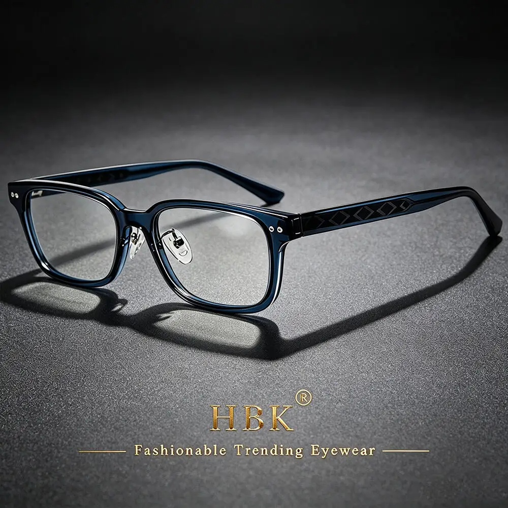 HBK Men's Square Flat Lens Tr-90 Eyeglass Holder Cellulose Propionate Temple Tips Women's Business Holiday Gift Glasses