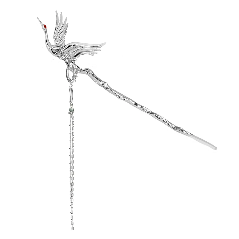 MASW Original Design Vintage Hairpin High Quality Brass Bird Red Crowned Crane Dangle Hairclip For Women Jewelry Hair Wearing