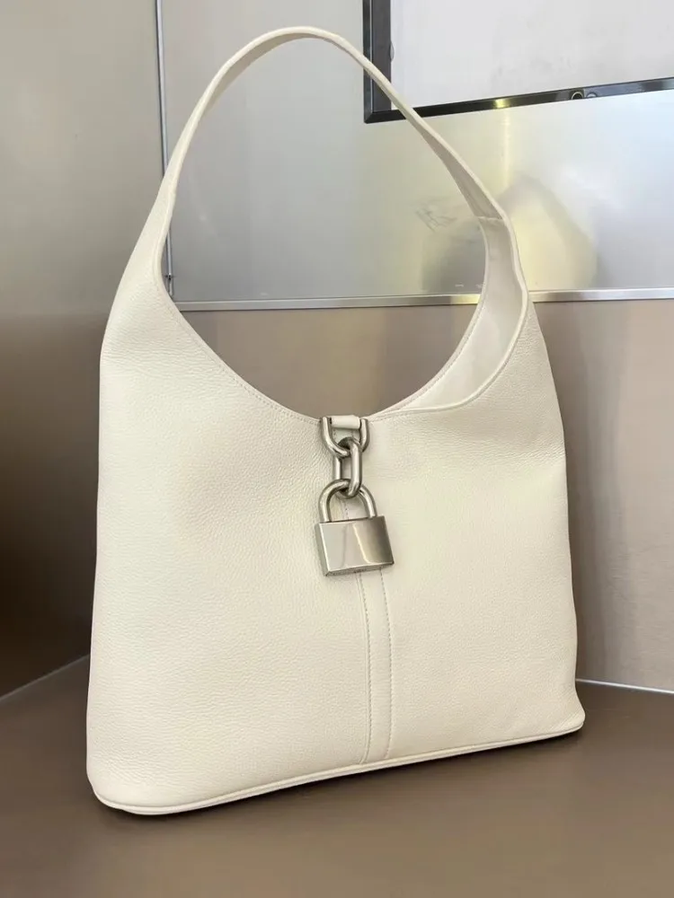 Bolsa de Ombro Única de Couro Genuíno para Mulheres Bolsa De Couro De Cowskin, Lady Bucket Bags, Cor Sólida, Versátil, Designer De Moda, Primavera, Verão