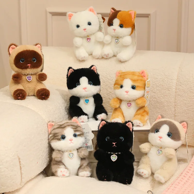 

Милая плюшевая игрушка-котик Кавайный кот-кондитер с бриллиантовым ошейником, мягкая плюшевая игрушка-сиамская кошка для сумок и подарков
