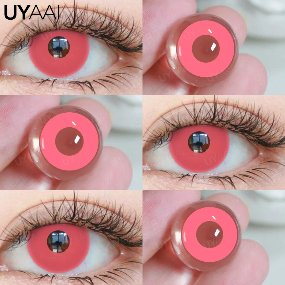 UYAAI 1 Pair Anime Pink Lenses for Eyes Cosplay Lenses for Halloween Nezuko Colorcon y2k Eye Contacts