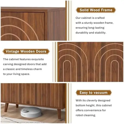 Set di 2 buffet credenza da 63', mobiletto moderno intagliato, noce