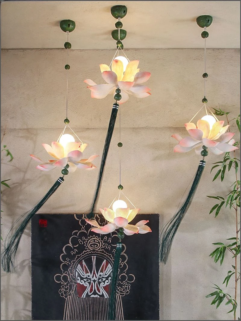 

Chinese style living room, foyer, resin decorative chandelier, long line warm light, lotus bedroom, tea room art lamp