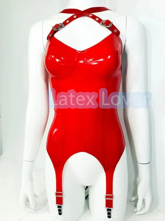 

100% Latex Catsuit Rubber Gummi Seams Leotard with Suspender Female Jumpsuits Adjustable Shoulder Straps 3D Breast Back Lace up