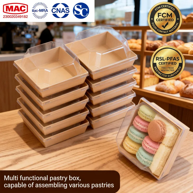 YunHePKG 24PCS 4Inch 17x17x8.5cm Thick Food Grade Kraft Cake Boxes w/ Clear Lids for Baking Cheesecake Tiramisu Small Business