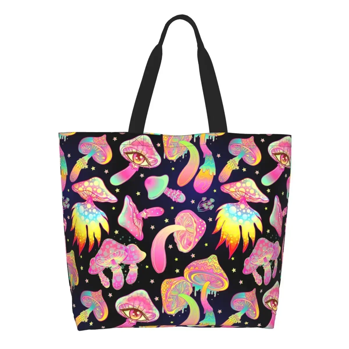 

Psychedelic Magic Mushrooms Grocery Tote Shopping Bag Women Kawaii Canvas Shopper Shoulder Bags Large Capacity Handbag