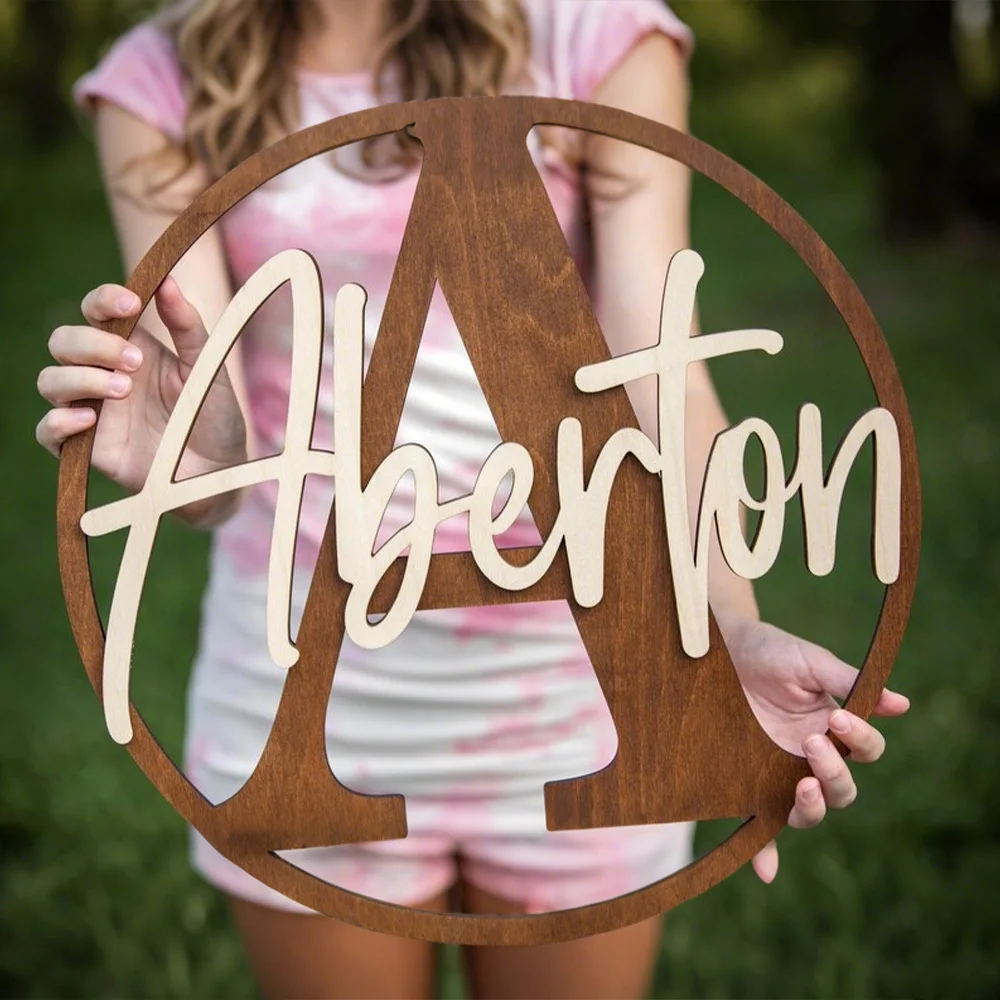 Cut round Nameplate Wall Decor - 26 Letters Customizable Personalized Text Design Craftsmanship for Home Decor
