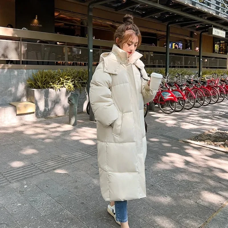 Winter jacke Frauen Mantel dicke Daunen Baumwolle gepolstert langen losen Mantel weibliche lässige Kapuze Puffer Parkas Outwear 2024 neu