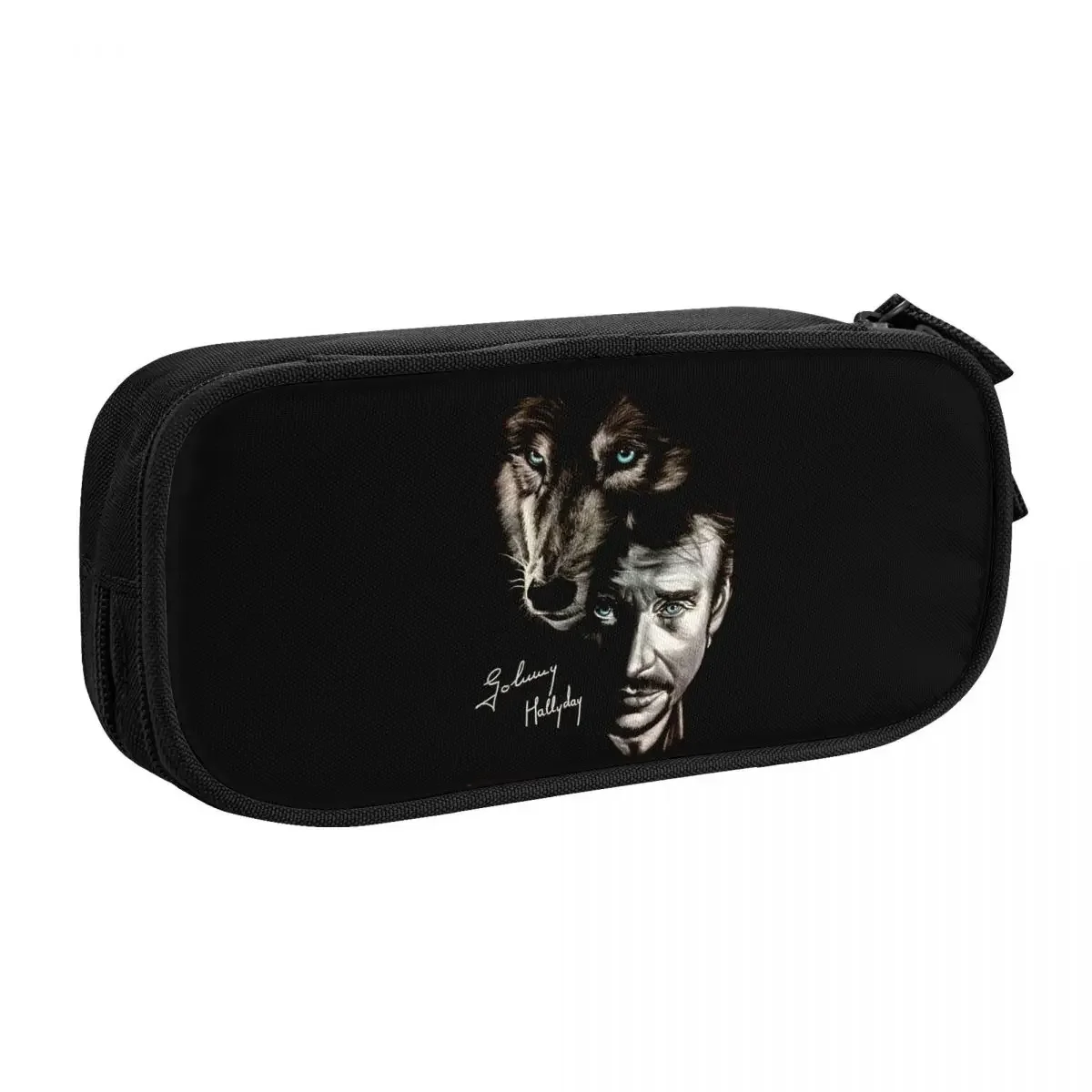 Custom Johnny Hallyday And Wolf Cute Pencil Cases Large Capacity France Singer Rock Star Pencil Box Students Stationery